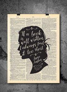 jane austen - if a book is well written silhouette art - authentic upcycled dictionary art print - home or office decor (d303)