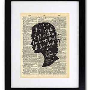 Jane Austen - If A Book Is Well Written Silhouette Art - Authentic Upcycled Dictionary Art Print - Home or Office Decor (D303)