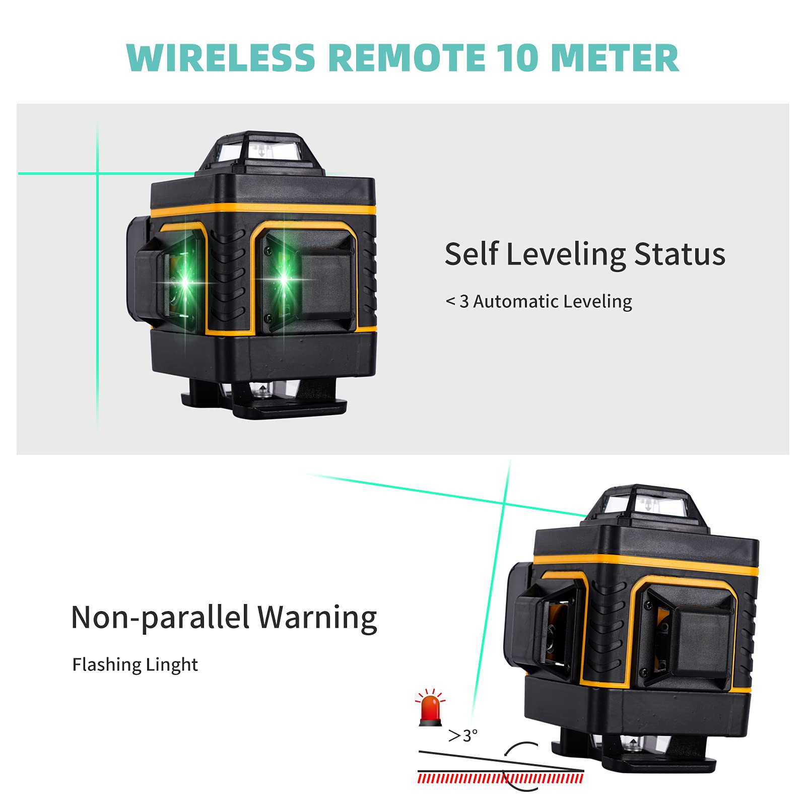 16 Lines 4D Laser Level Self-Leveling 4x360 Horizontal & Vertical Cross line Rechargeable line Laser Green Beam Magnetic Lifting Base for Indoor Outdoor 13 pcs Set