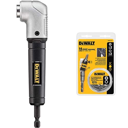 DEWALT Right Angle Attachment, Impact Ready (DWARA120) and DEWALT Pivot Bit Holder Set, 14-Piece (DWPVTC14)