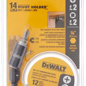 DEWALT Right Angle Attachment, Impact Ready (DWARA120) and DEWALT Pivot Bit Holder Set, 14-Piece (DWPVTC14)