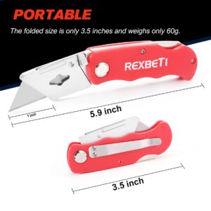 REXBETI 4-Pack Folding Utility Knife Quick-change SK5 Box Cutter for Cartons, Cardboard and Boxes, Back-lock Mechanism with 10 Extra Blades