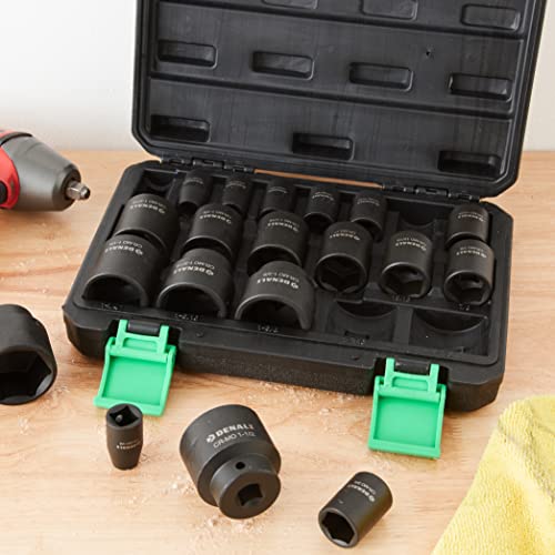 Amazon Brand - Denali 19-Piece 1/2-Inch Drive 6 Point Shallow Impact Socket Set, SAE Size With Carrying Case, 10.2" x 8.5" x 2.4"