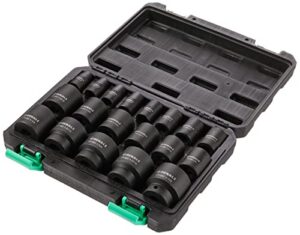 amazon brand - denali 19-piece 1/2-inch drive 6 point shallow impact socket set, sae size with carrying case, 10.2" x 8.5" x 2.4"