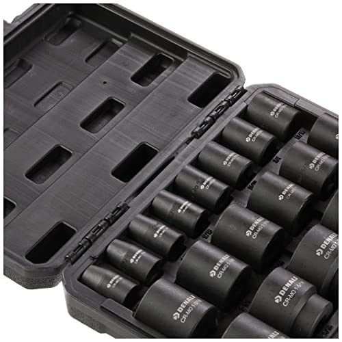 Amazon Brand - Denali 19-Piece 1/2-Inch Drive 6 Point Shallow Impact Socket Set, SAE Size With Carrying Case, 10.2" x 8.5" x 2.4"