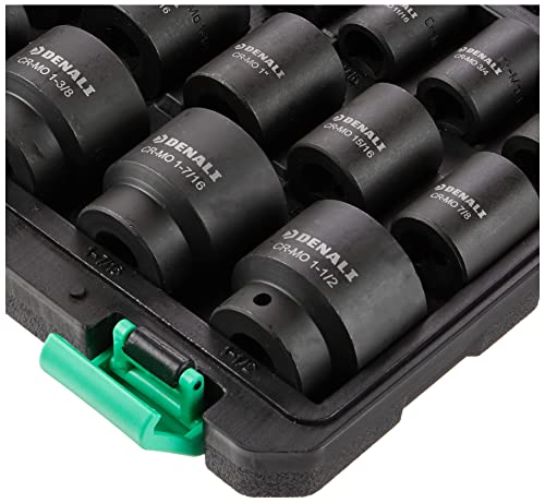 Amazon Brand - Denali 19-Piece 1/2-Inch Drive 6 Point Shallow Impact Socket Set, SAE Size With Carrying Case, 10.2" x 8.5" x 2.4"