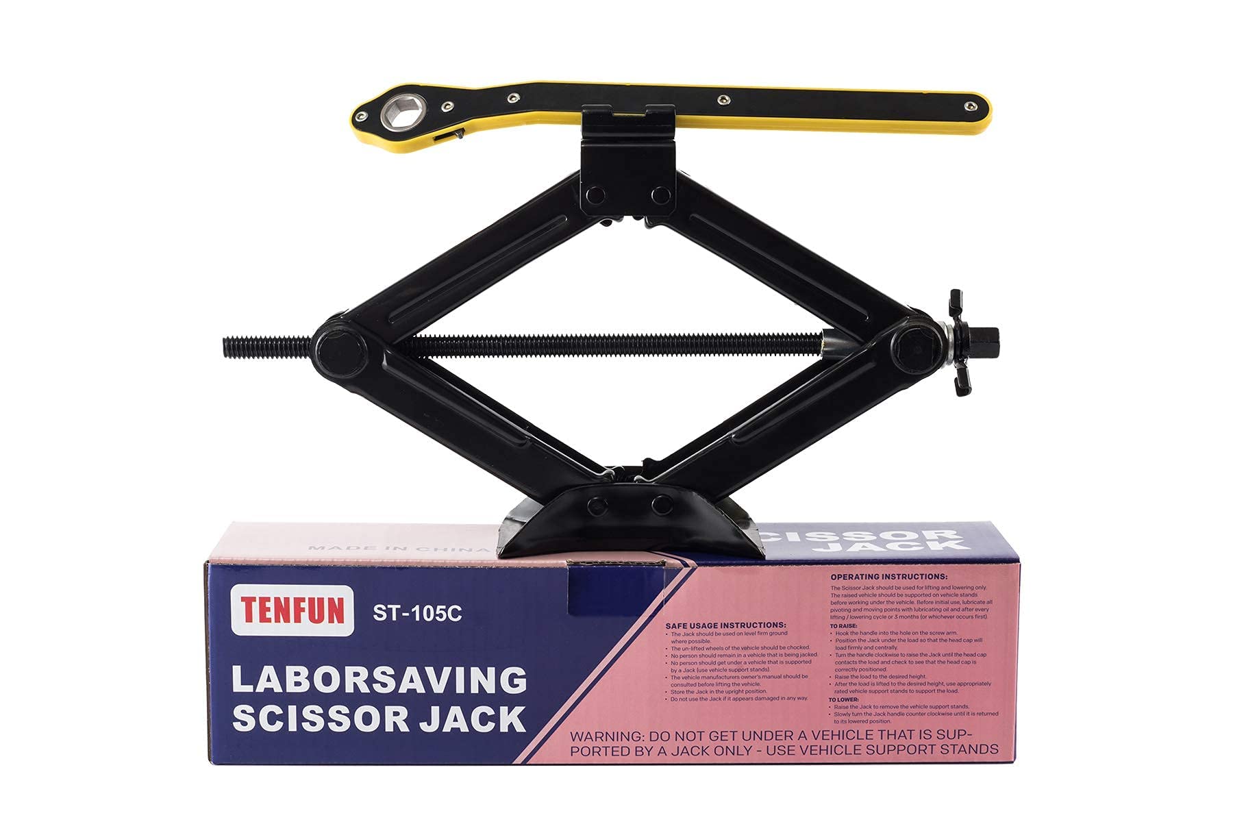 TENFUN Scissor Jack 1.5 Ton(3,307 lbs) Car Jack with The Saving Strength Ratcheting Handle