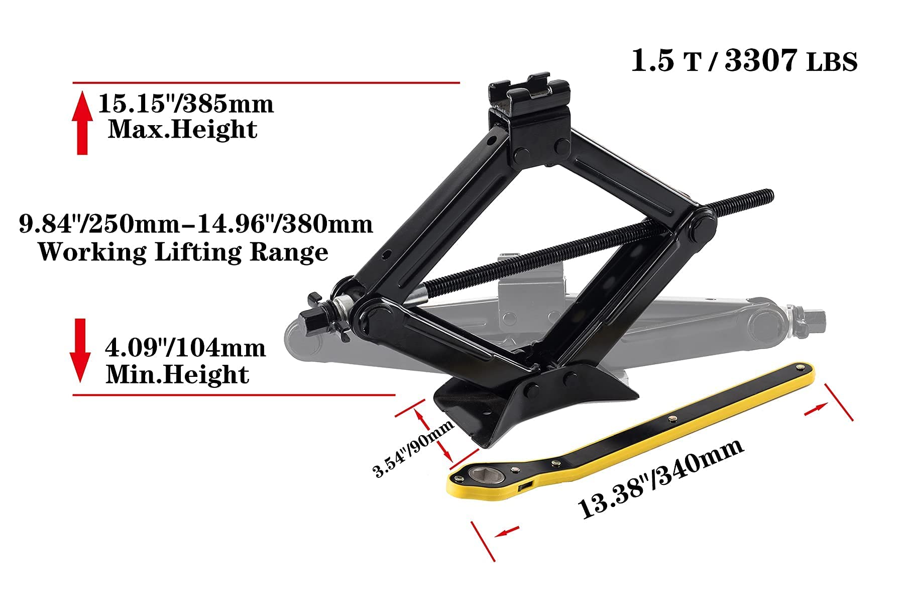 TENFUN Scissor Jack 1.5 Ton(3,307 lbs) Car Jack with The Saving Strength Ratcheting Handle