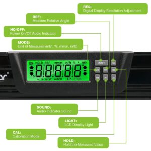 Huepar Digital Torpedo Level and Protractor 24 Inch with 2 High-Accuracy Bubble Vials & LCD Display, Aluminum Alloy Electronic Magnetic Level Tool, Bottom Ruler, Soft Rubber Handle & Carrying Bag-TL60