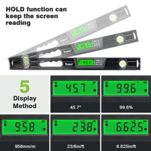 Huepar Digital Torpedo Level and Protractor 24 Inch with 2 High-Accuracy Bubble Vials & LCD Display, Aluminum Alloy Electronic Magnetic Level Tool, Bottom Ruler, Soft Rubber Handle & Carrying Bag-TL60
