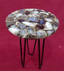 natural agate table, agate table with metal stand, round agate stone table, centerpiece, agate side table 15" inch