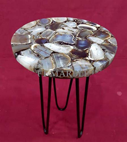 Natural Agate Table, Agate Table With Metal Stand, Round Agate Stone Table, Centerpiece, Agate Side Table 15" Inch