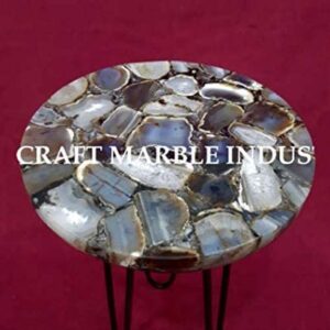 Natural Agate Table, Agate Table With Metal Stand, Round Agate Stone Table, Centerpiece, Agate Side Table 15" Inch