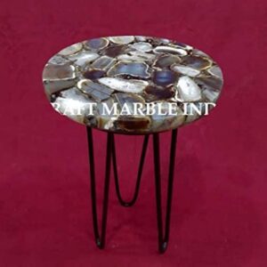 Natural Agate Table, Agate Table With Metal Stand, Round Agate Stone Table, Centerpiece, Agate Side Table 15" Inch