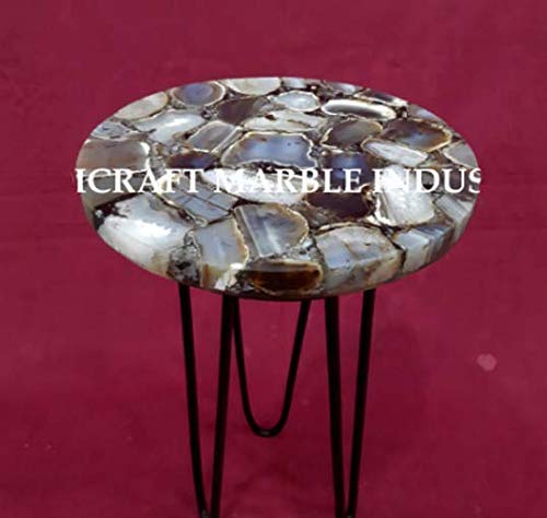 Natural Agate Table, Agate Table With Metal Stand, Round Agate Stone Table, Centerpiece, Agate Side Table 15" Inch