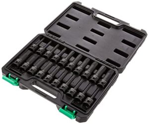 amazon brand - denali 20-piece 1/2-inch drive impact hex driver set with, sae/metric size carrying case