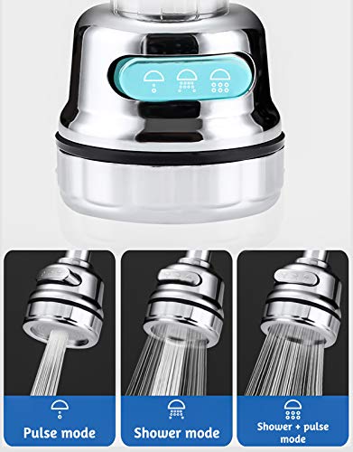 Kitchen Faucet Aerator Sink Tap Sprayer Head, 3 Molds Adjustable Faucet Sprayer, 360° Rotatable Faucet Extension Tubes, Booster, Water Saving and Anti-Splash