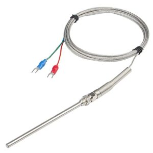 cgele k-type thermocouple temperature sensors 0~600℃，2m/6.6ft wire probe length 100mm two wire 100×5mm stainless steel probe temperature detector temperature gauge