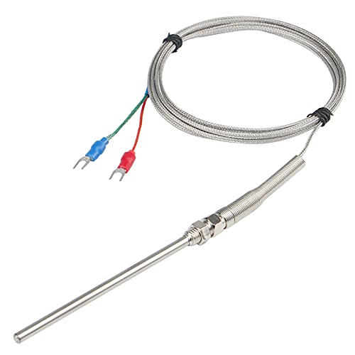 CGELE K-Type Thermocouple Temperature Sensors 0~600℃，2M/6.6Ft Wire Probe Length 100mm Two Wire 100×5mm Stainless Steel Probe Temperature Detector Temperature Gauge