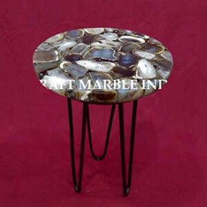 Modern Design Table, Natural Round Agate 21" x 21" Inch Table Top with Metal Stand, Round Agate Stone Table, Centerpiece, Agate Side Table, Piece Of Conversation, Family HeirLoom