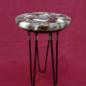 Modern Design Table, Natural Round Agate 21" x 21" Inch Table Top with Metal Stand, Round Agate Stone Table, Centerpiece, Agate Side Table, Piece Of Conversation, Family HeirLoom