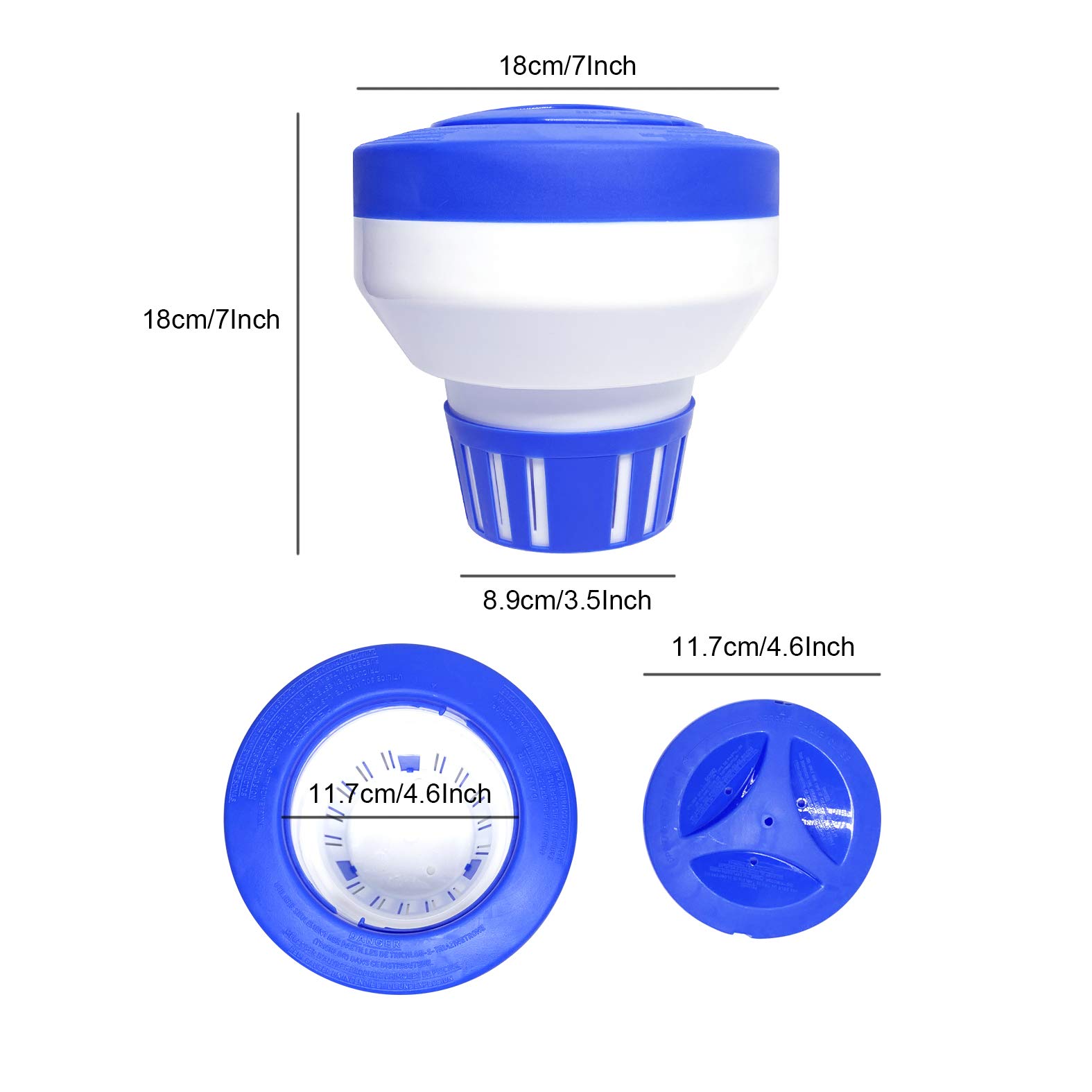 Large Pool Chlorine Floater for Chlorine Tablets 3 Inch with Thick Plastic, Adjustable Flow Vents Chlorine Dispenser