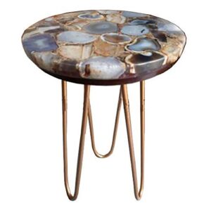 natural agate table, agate table with metal stand, round agate stone table, centerpiece, agate side table 15" inch, piece of conversation, family heirloom