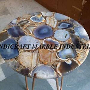 Natural Agate Table, Agate Table With Metal Stand, Round Agate Stone Table, Centerpiece, Agate Side Table 15" Inch, Piece Of Conversation, Family HeirLoom