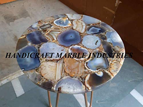 Natural Agate Table, Agate Table With Metal Stand, Round Agate Stone Table, Centerpiece, Agate Side Table 15" Inch, Piece Of Conversation, Family HeirLoom