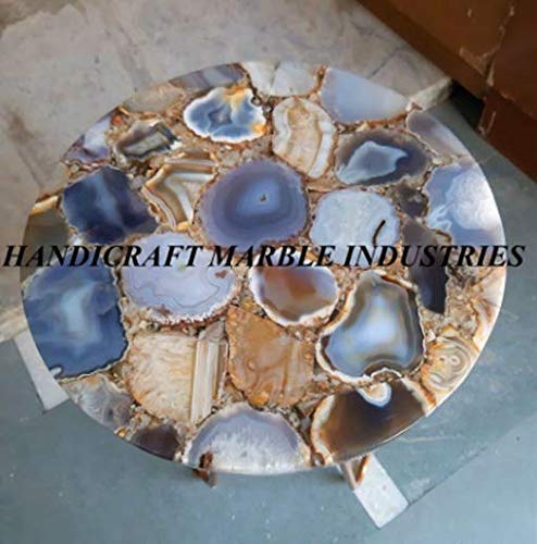 Natural Agate Table, Agate Table With Metal Stand, Round Agate Stone Table, Centerpiece, Agate Side Table 15" Inch, Piece Of Conversation, Family HeirLoom