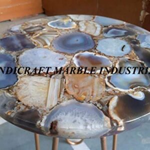 Natural Agate Table, Agate Table With Metal Stand, Round Agate Stone Table, Centerpiece, Agate Side Table 15" Inch, Piece Of Conversation, Family HeirLoom