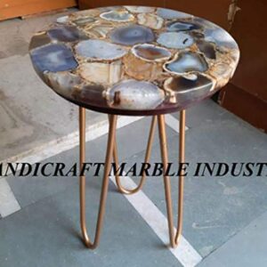 Natural Agate Table, Agate Table With Metal Stand, Round Agate Stone Table, Centerpiece, Agate Side Table 15" Inch, Piece Of Conversation, Family HeirLoom