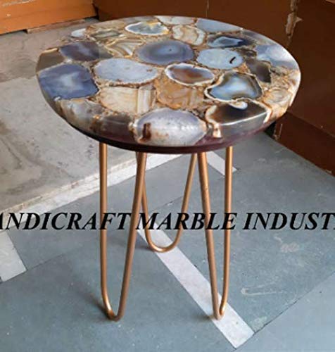 Natural Agate Table, Agate Table With Metal Stand, Round Agate Stone Table, Centerpiece, Agate Side Table 15" Inch, Piece Of Conversation, Family HeirLoom