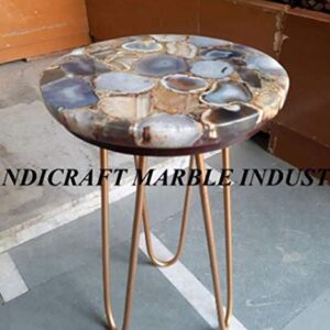 Natural Agate Table, Agate Table With Metal Stand, Round Agate Stone Table, Centerpiece, Agate Side Table 15" Inch, Piece Of Conversation, Family HeirLoom