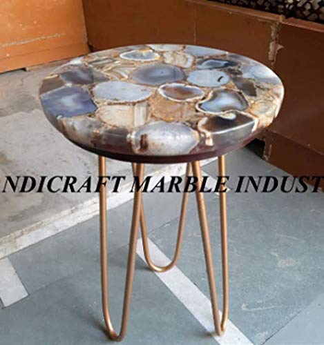 Natural Agate Table, Agate Table With Metal Stand, Round Agate Stone Table, Centerpiece, Agate Side Table 15" Inch, Piece Of Conversation, Family HeirLoom