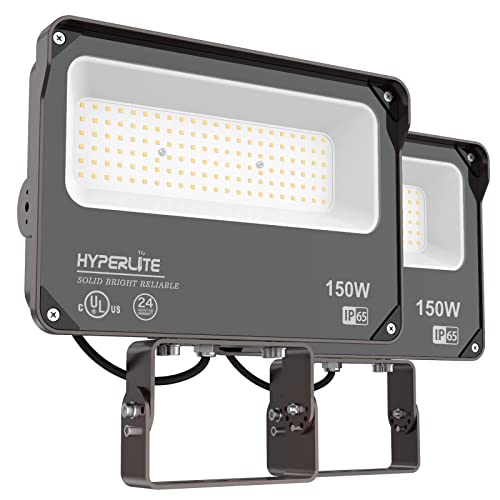 HYPERLITE LED Flood Light 150W 2 Pack 18000LM 5000K Daylight IP65 Waterproof Outdoor Floodlights UL Certified for Court,Garden,Warehouse