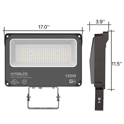 HYPERLITE LED Flood Light 150W 2 Pack 18000LM 5000K Daylight IP65 Waterproof Outdoor Floodlights UL Certified for Court,Garden,Warehouse