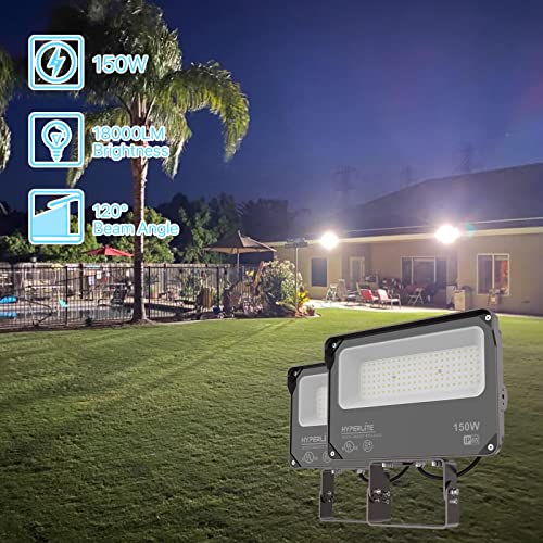 HYPERLITE LED Flood Light 150W 2 Pack 18000LM 5000K Daylight IP65 Waterproof Outdoor Floodlights UL Certified for Court,Garden,Warehouse