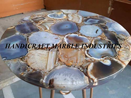 Natural Agate Table, Agate Table With Metal Stand, Round Agate Stone Table, Centerpiece, Agate Side Table 21" Inch