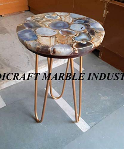 Natural Agate Table, Agate Table With Metal Stand, Round Agate Stone Table, Centerpiece, Agate Side Table 21" Inch