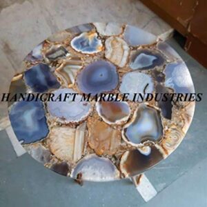 Natural Agate Table, Agate Table With Metal Stand, Round Agate Stone Table, Centerpiece, Agate Side Table 21" Inch