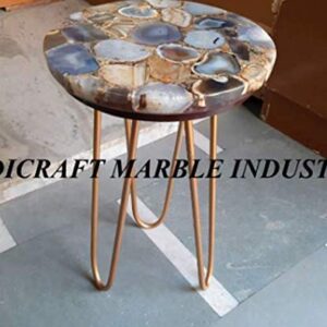 Agate Table With Metal Stand, Natural Agate Table, Round Agate Stone Table, Centerpiece, Agate Side Table 18" Inch, Piece Of Conversation, Family Heir Loom