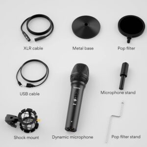 MAONO USB/XLR Podcast Dynamic Microphone, Studio Mic Kit with Volume Control, Shock Mount, Pop Filter, Ideal for Vocal, Instruments Recording, Voice Over, Live Streaming (HD300T)