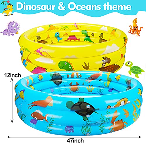 2 Packs Toddler Pools 47" Inflatable Baby Pool Dinosaur Sea Pool for Kids 3 Ring for Outside Kiddie Swimming Pool for Backyard Boys Girl Play Water Summer Toys Indoor Outdoor Age 3 4 5 Years Old