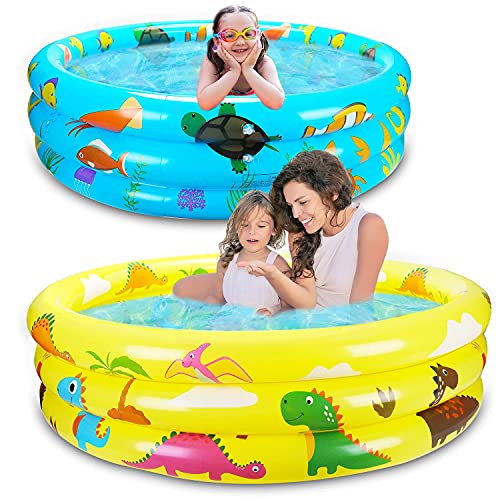 2 Packs Toddler Pools 47" Inflatable Baby Pool Dinosaur Sea Pool for Kids 3 Ring for Outside Kiddie Swimming Pool for Backyard Boys Girl Play Water Summer Toys Indoor Outdoor Age 3 4 5 Years Old