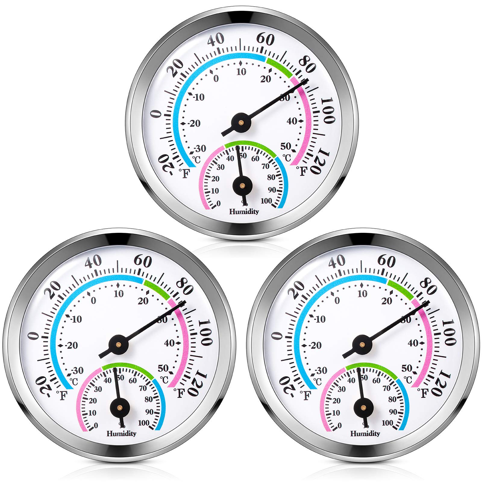 Weewooday 3 Pieces Mini Thermometer Hygrometer Indoor Outdoor Thermometer Temperature Humidity Monitor Gauge Temperature Monitor for Home Wall Room Incubator Tank (Silver)