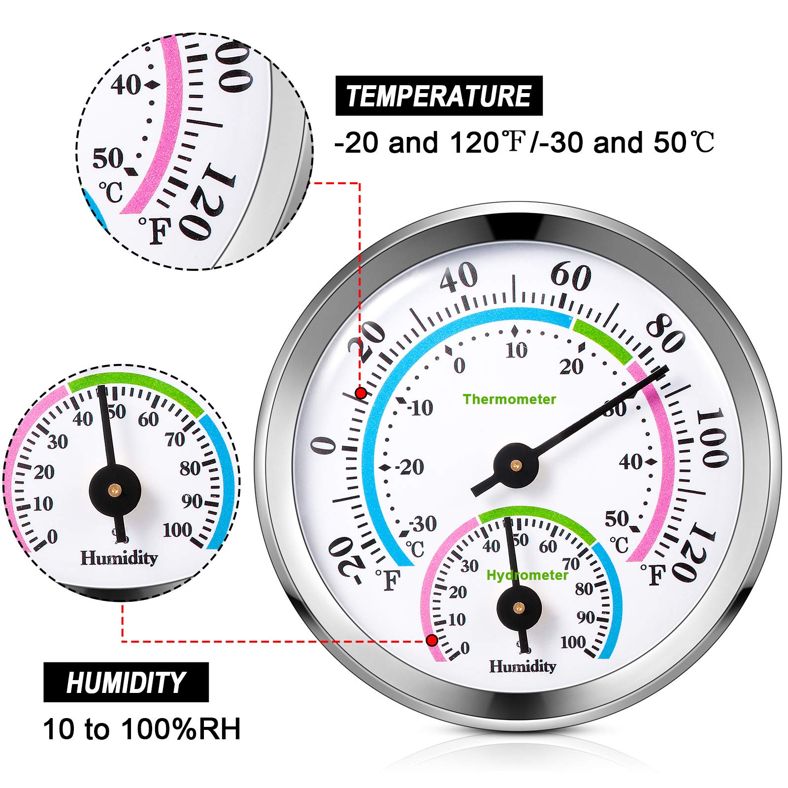 Weewooday 3 Pieces Mini Thermometer Hygrometer Indoor Outdoor Thermometer Temperature Humidity Monitor Gauge Temperature Monitor for Home Wall Room Incubator Tank (Silver)