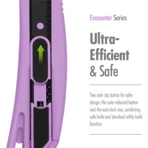 FantastiCAR Soft Material Grip Retractable Snap-off Utility Knife Safety Box Cutter, with Extra 10 Blades, and Can Opener Design, for Heavy Duty Work, Carpet, Cartons and Cardboard (Purple)