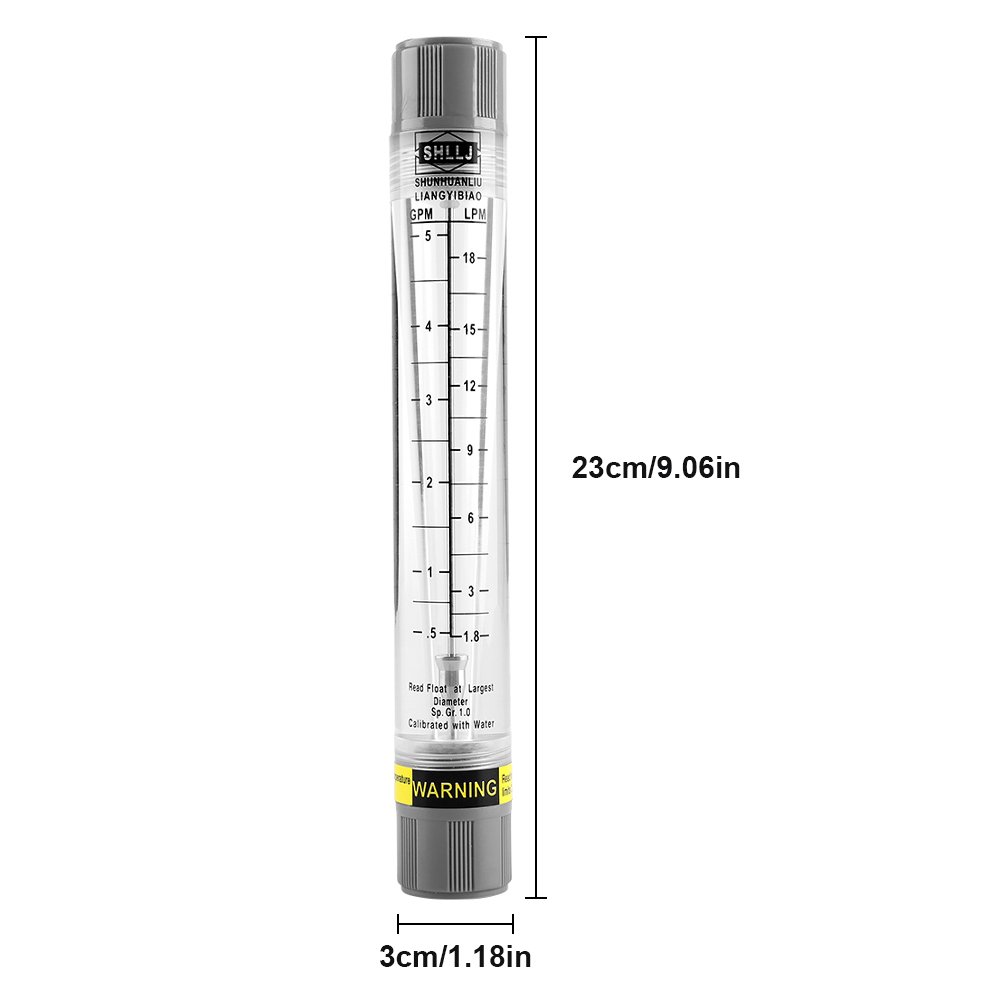 PUSOKEI Panel Type Water Flow Meter, 0.5-5 GPM / 1.8-18 LPM Tube Type Flow Meter for Gas Liquid for Water Industrial Field