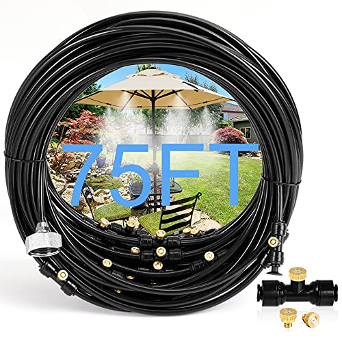 Misters for Outside Patio, 75FT Misting Cooling System for Patio, 75FT (23M) Misting Line+28 Mist Nozzles+3/4" Brass Adapter,Outdoor Mister System for Patio Garden Greenhouse Trampoline for waterpark